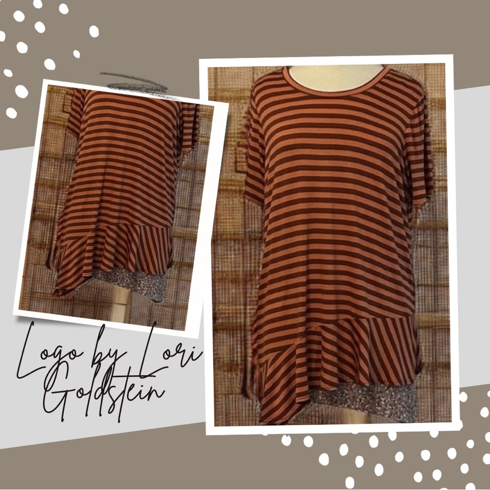 LOGO By Lori Goldstein Asymmetric Seam
Stripe Top And Tank Set.